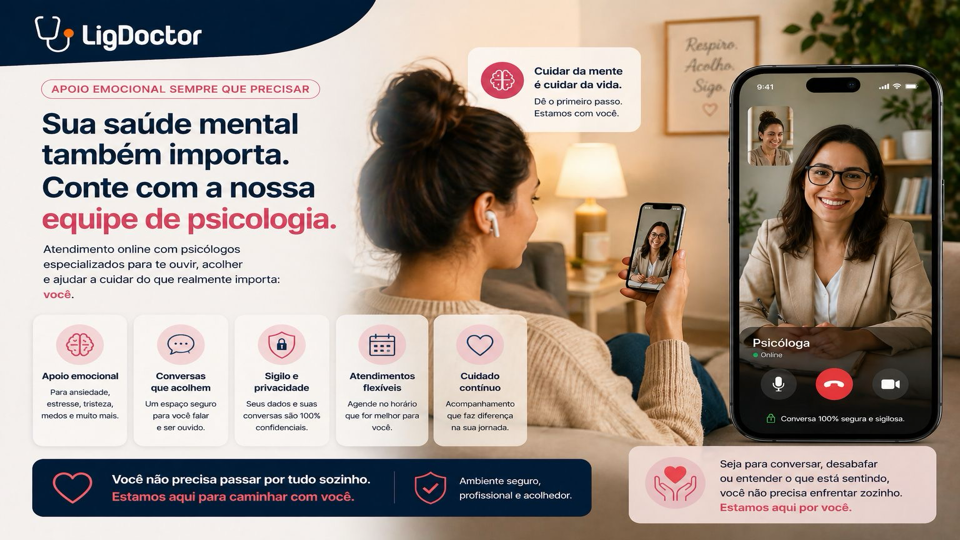 Atendimento online e acolhimento com a equipe de psicologia LigDoctor